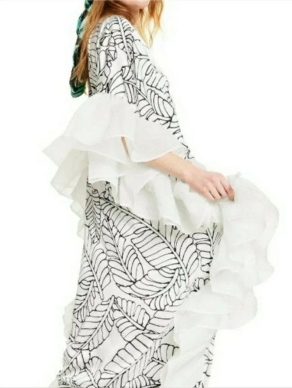 Fe Noel Leaf-Print Ruffle Swimsuit Cover Up Size 3X - Picture 3 of 8